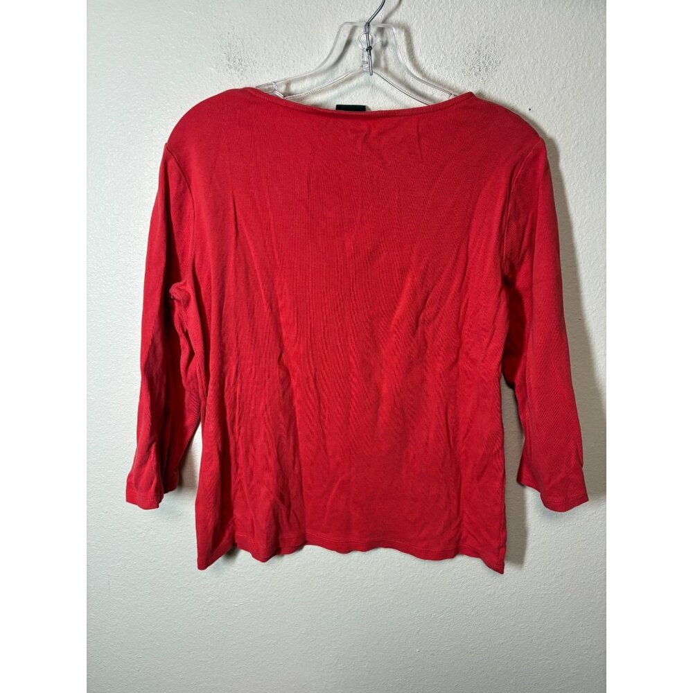 Rafaella Blouse T-Shirt Embellished 3/4 Sleeve Granny Casual Coral Size Large - Picture 2 of 5